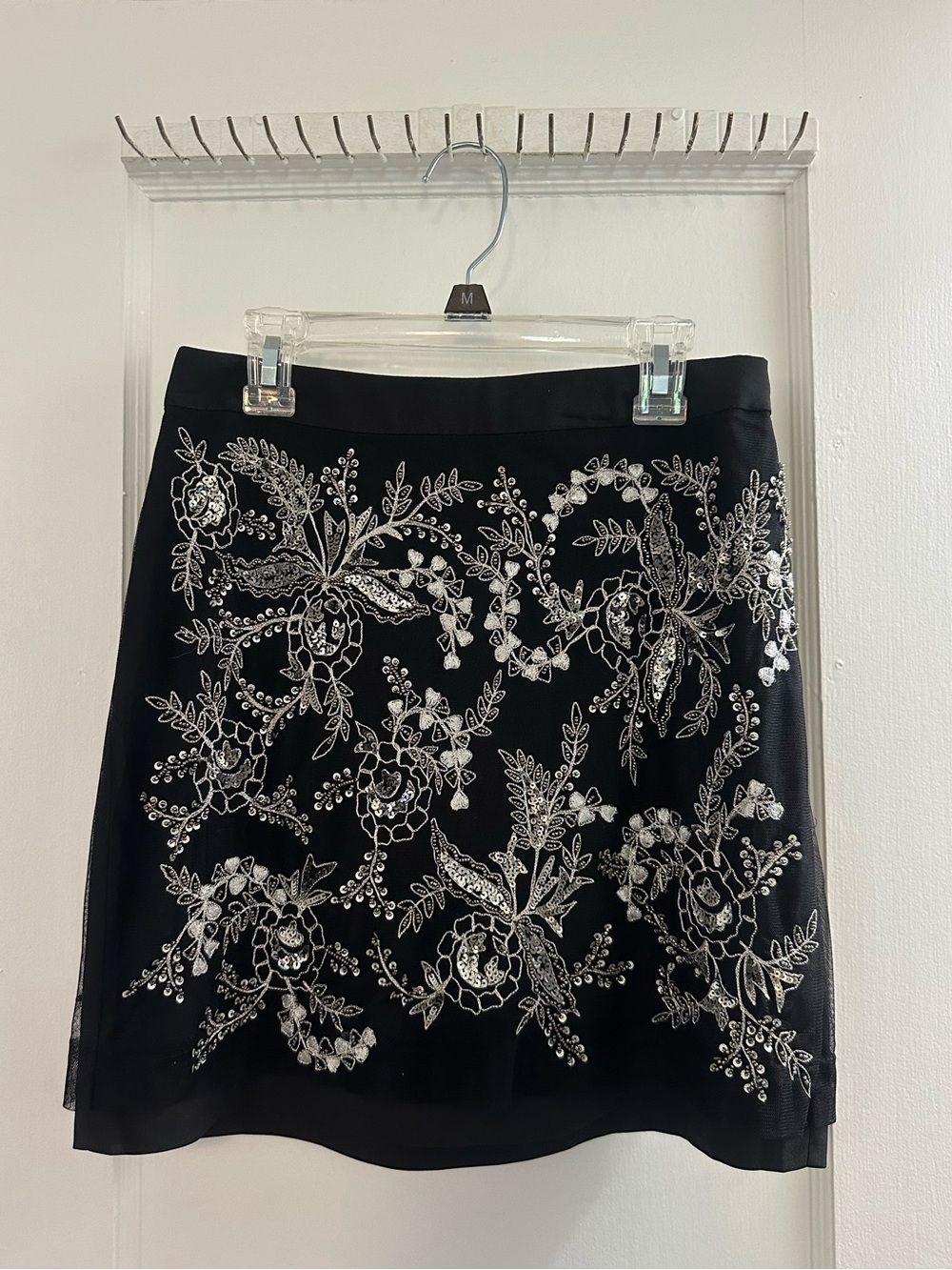 Embellished Black Floral Mini Skirt
